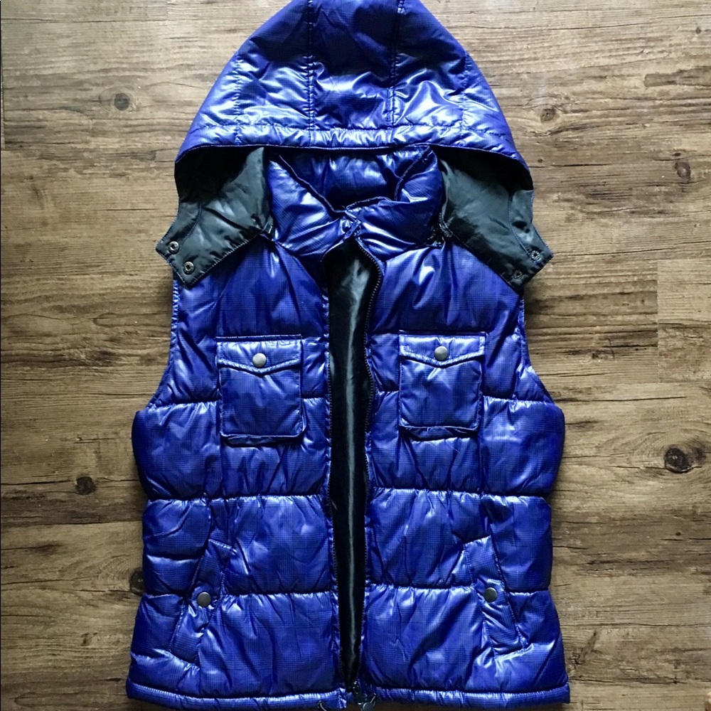 Faded Glory Plaid Hooded Puffer Vest